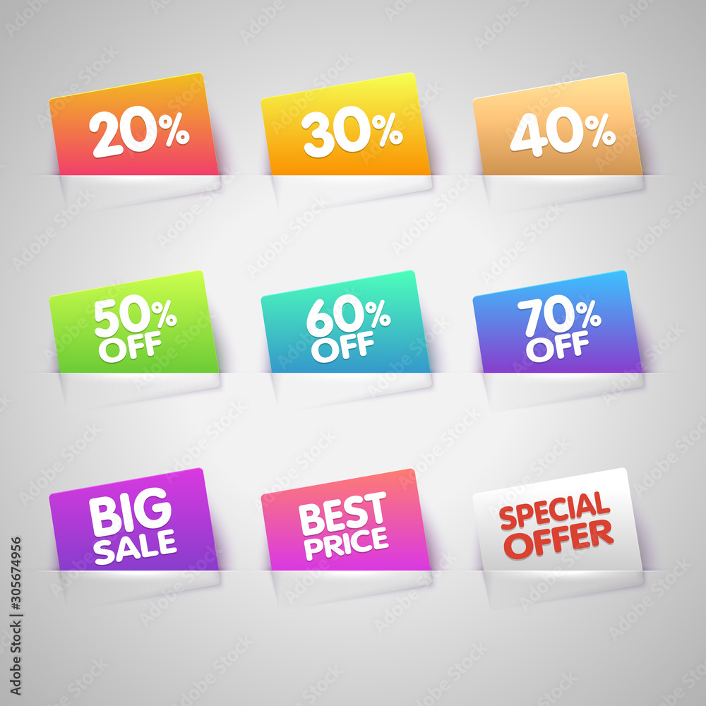 Set of colorful gradient Sale labels in pocket Set of colorful gradient Sale labels in pocket