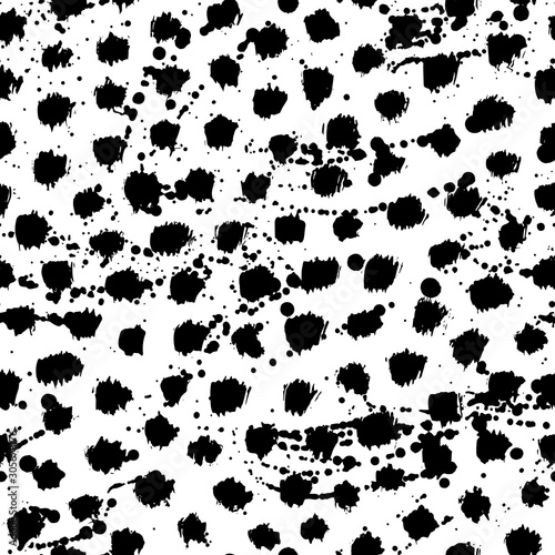 Hand drawn ink round shapes and splatters seamless pattern