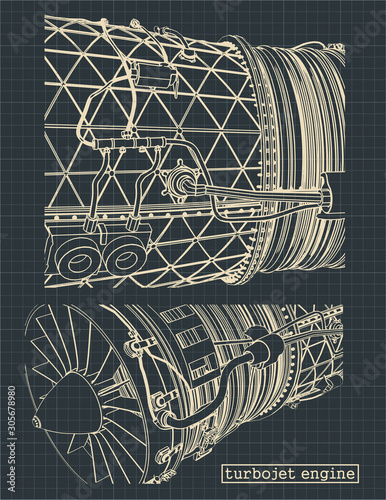 Turbojet engine drawings