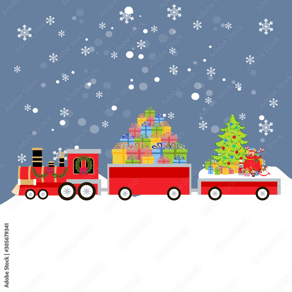 Naklejka premium Christmas train with gifts vector illustration
