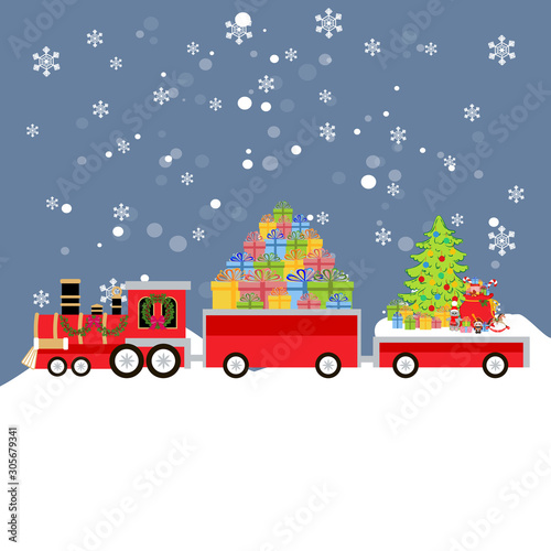 Christmas train with gifts vector illustration