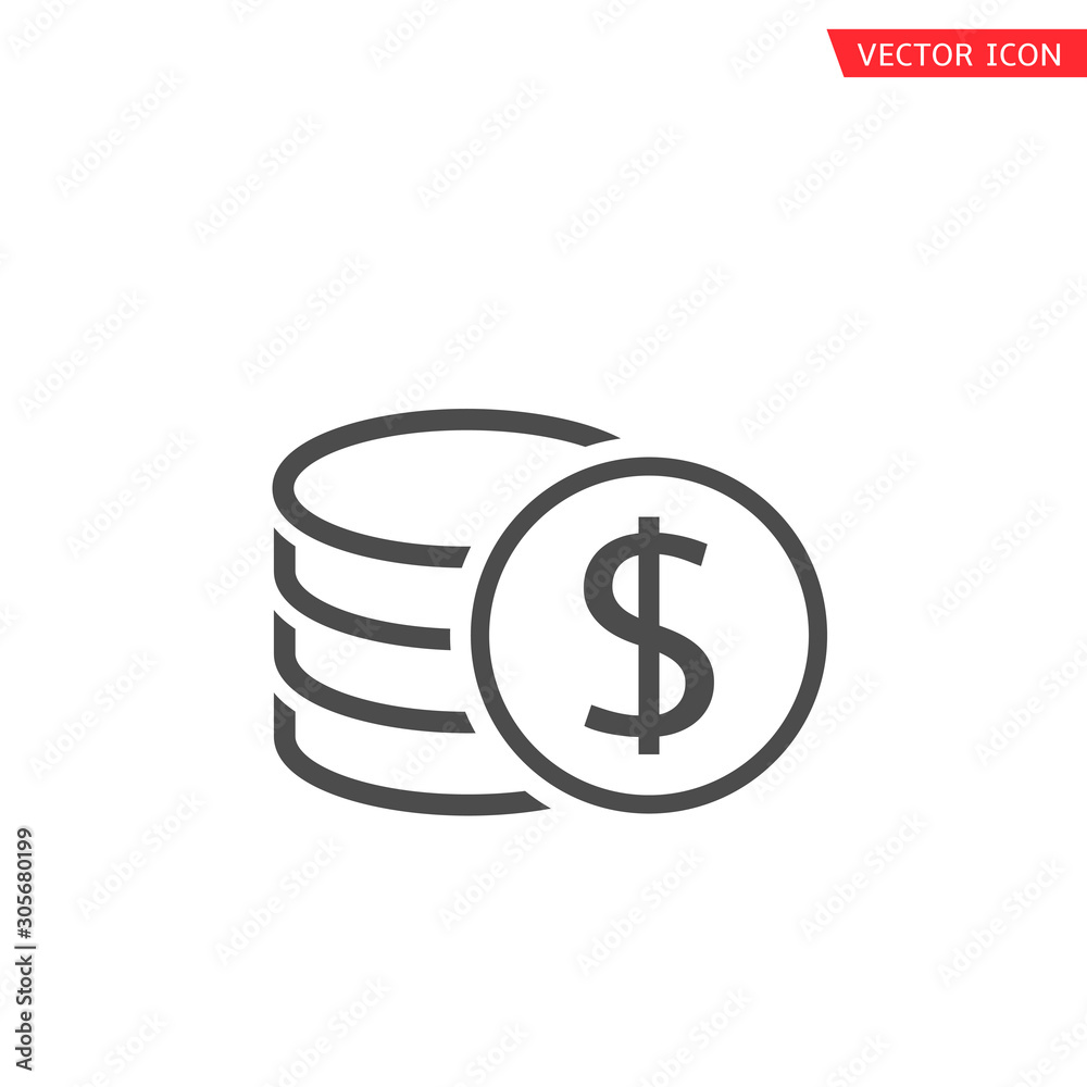 Outline Dollar coins icon. Money icon isolated, Payment income salary bonus symbol Vector illustration Outline Dollar coins icon. Money icon isolated, Payment income salary bonus symbol Vector illustration