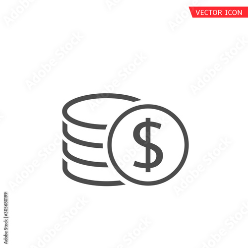 Outline Dollar coins icon. Money icon isolated, Payment income salary bonus symbol Vector illustration