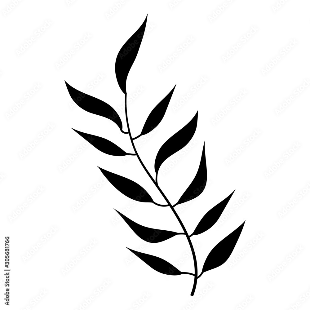 Tropical leaf silhouette on white background vector illustration hand draw desing Tropical leaf silhouette on white background vector illustration hand draw desing