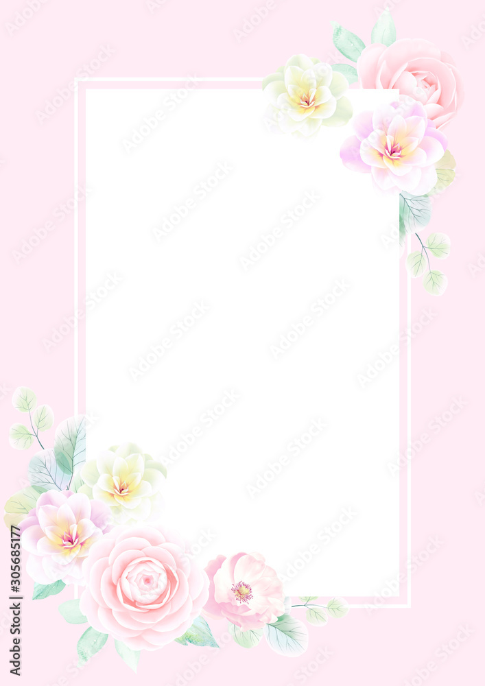 Set of card with flower camellia, leaves. Wedding ornament concept. Floral poster, invite. Decorative greeting card or invitation design background Set of card with flower camellia, leaves. Wedding ornament concept. Floral poster, invite. Decorative greeting card or invitation design background