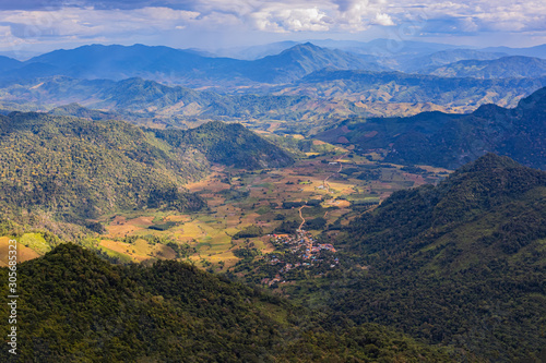 Small village in the middle of the valley in Laos, when viewed from the Thai side © Teerayuth