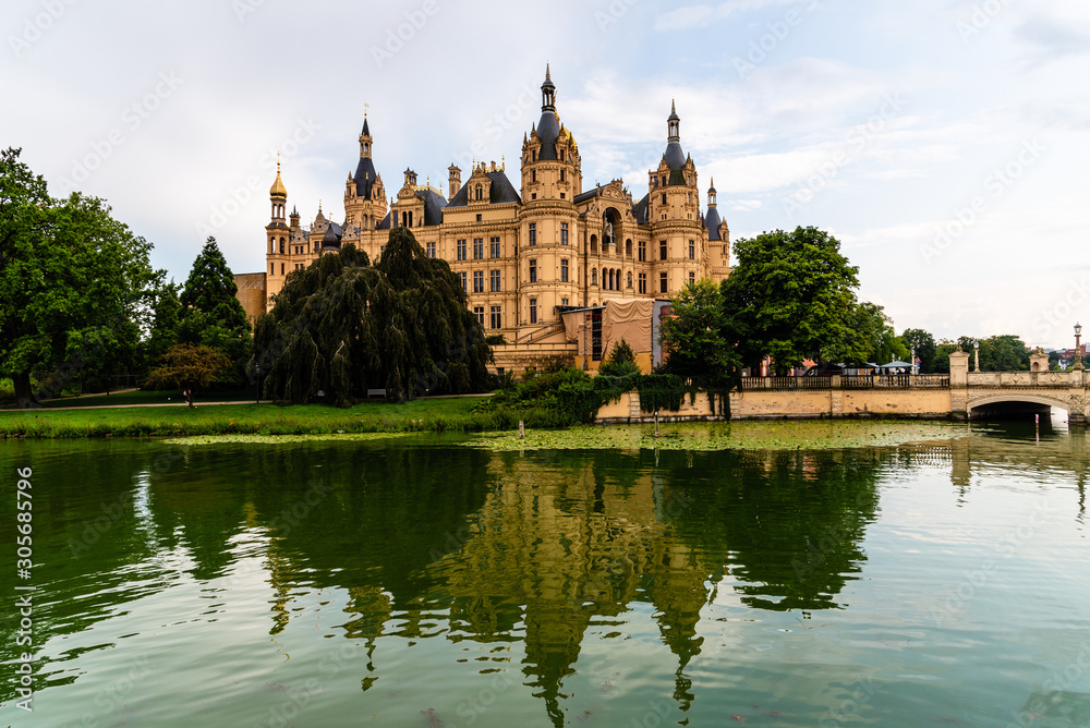 The Schwerin Castle a cloudy day of summer, Germany