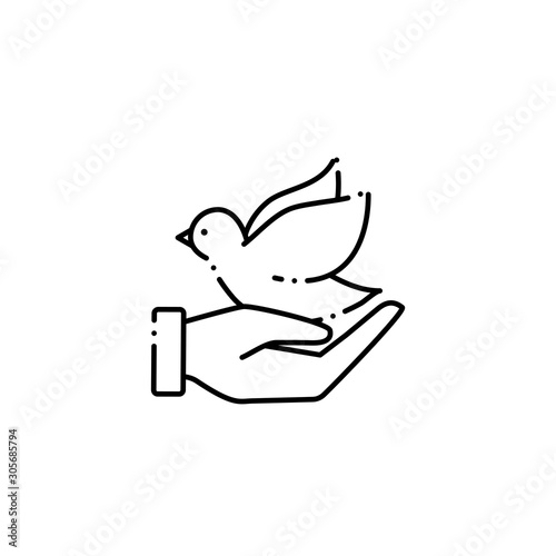 hand with dove vote line style icon