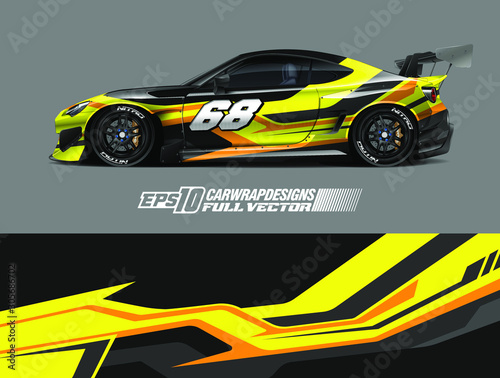 Race car wrap designs. Abstract racing and sport background for car livery. Full vector eps 10.