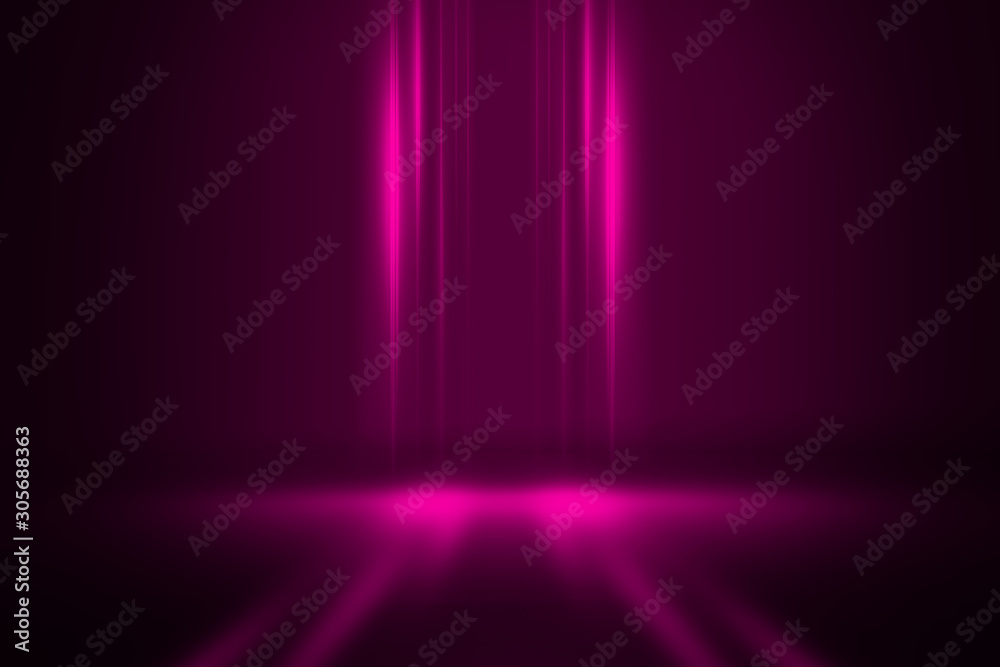 Empty dark abstract background. Background of empty show scene. Glow of neon lights on an empty concert stage. Empty dark abstract background. Background of empty show scene. Glow of neon lights on an empty concert stage.