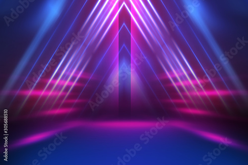 Empty dark abstract background. Background of empty show scene. Glow of neon lights on an empty concert stage. © Laura Сrazy