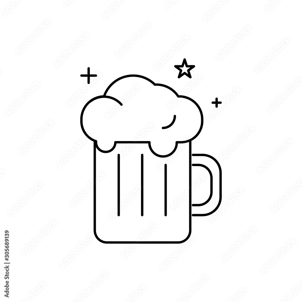 Beer icon. Alcohol. Outline thin line flat illustration. Isolated on white background. Beer icon. Alcohol. Outline thin line flat illustration. Isolated on white background.
