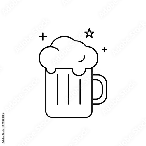 Beer icon. Alcohol. Outline thin line flat illustration. Isolated on white background. 
