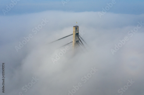 Thick fog over the right bank of Kiev. photo