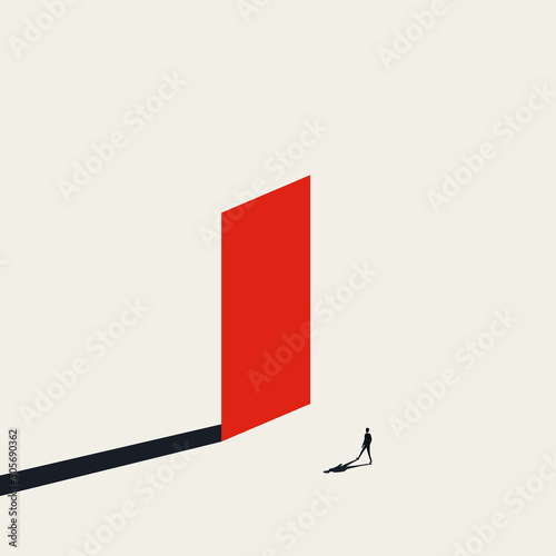 Business challenge vector concept with fearless businessman walking towards wall. Symbol of overcoming obstacles.