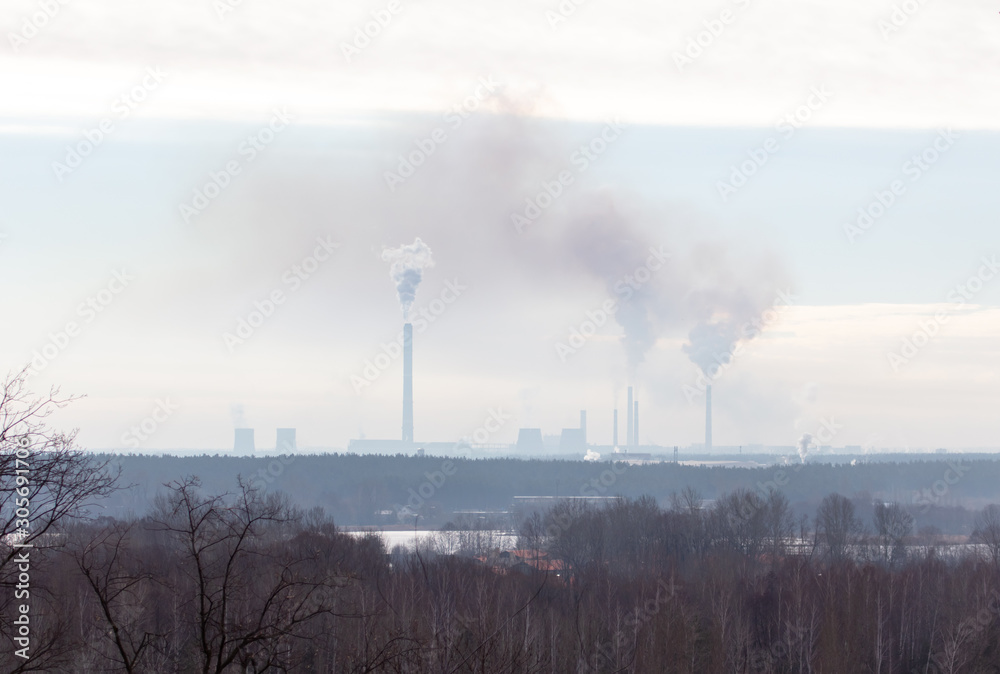 Toxic smoke from pipes at the factory Toxic smoke from pipes at the factory