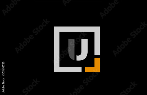 black white orange square letter U alphabet logo design icon for company
