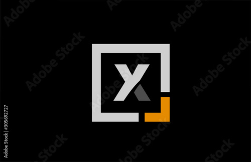 black white orange square letter X alphabet logo design icon for company