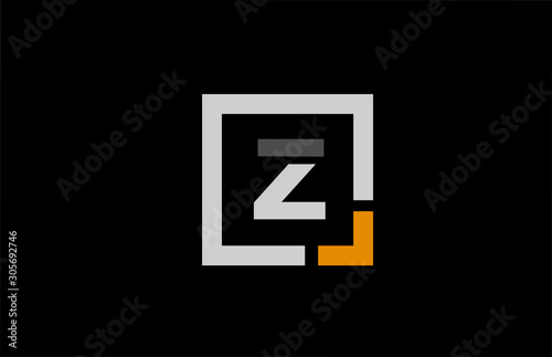 black white orange square letter Z alphabet logo design icon for company