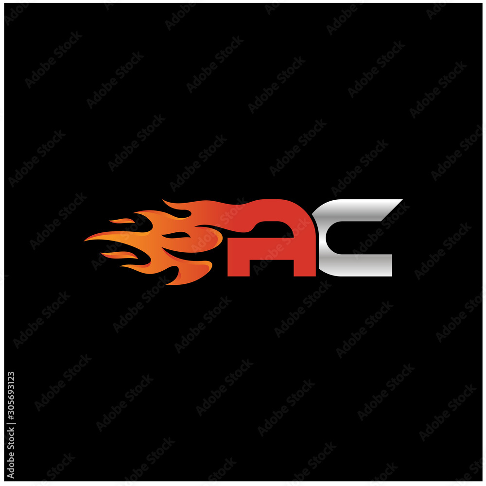Initial Letter AC Logo Design with Fire Element Initial Letter AC Logo Design with Fire Element