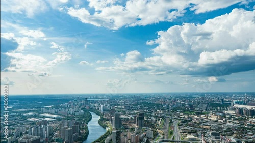 Aerial view of the city. 4k. Time lapse. Moscow arial view photo