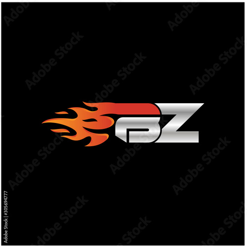 Initial Letter BZ Logo Design with Fire Element 