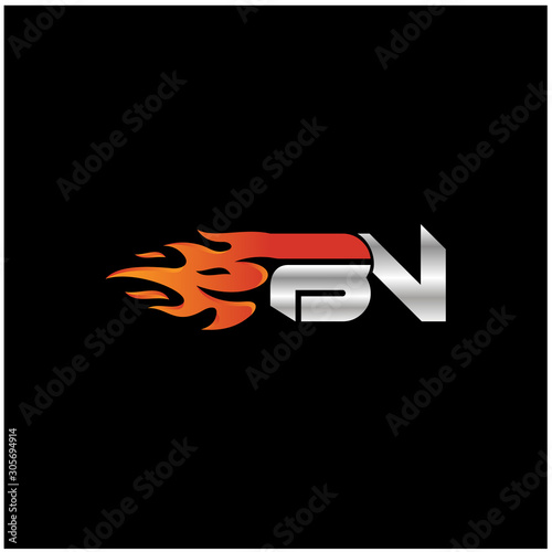 Initial Letter BN Logo Design with Fire Element 