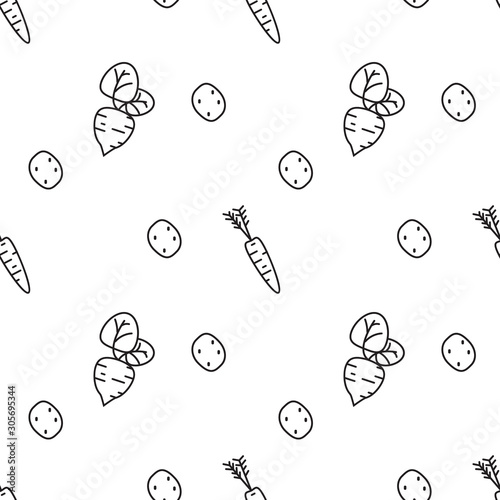 Seamless pattern with vegetables in cartoon style. Vecor illustration.