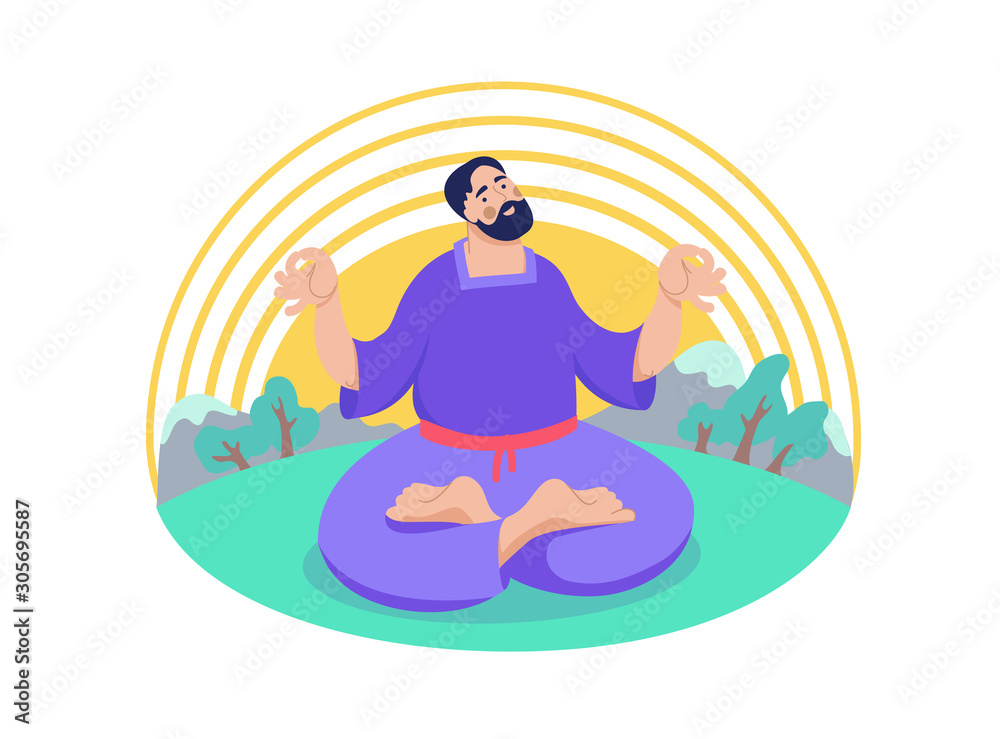 Poster with yoga man in cartoon style. Use it for web or print advertisement creating. Vector illustration. Poster with yoga man in cartoon style. Use it for web or print advertisement creating. Vector illustration.