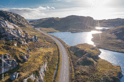 Drone Shoot Over Scottish Highlands Road at Autumn