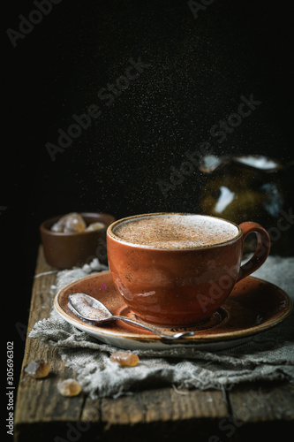Coffee cup cappuccino with cinnamon  vintage style effect picture