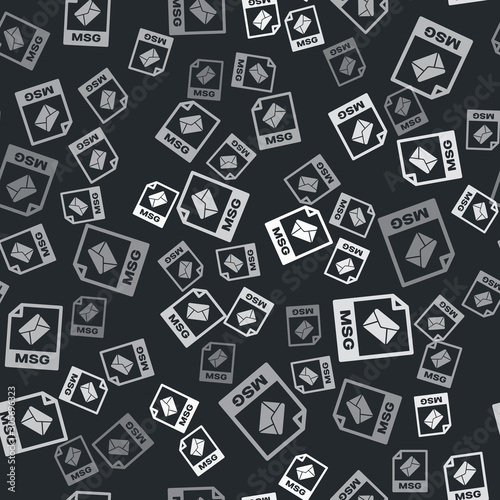 Grey MSG file document. Download msg button icon isolated seamless pattern on black background. MSG file symbol. Vector Illustration