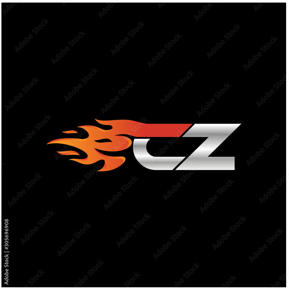 Initial Letter CZ Logo Design with Fire Element  - obrazy, fototapety, plakaty 