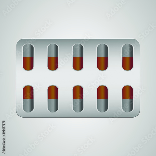 Vector realistic pill and capsule banner. Drugs, pills, capsules, painkillers, antibiotics, vitamins. Medical and vector illustrations.