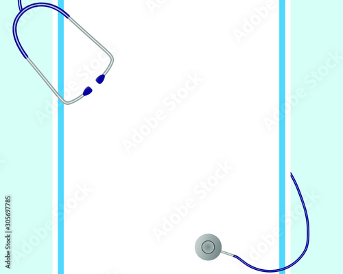 Medical background with stethoscope vertical frame for the presentation.Vector illustration