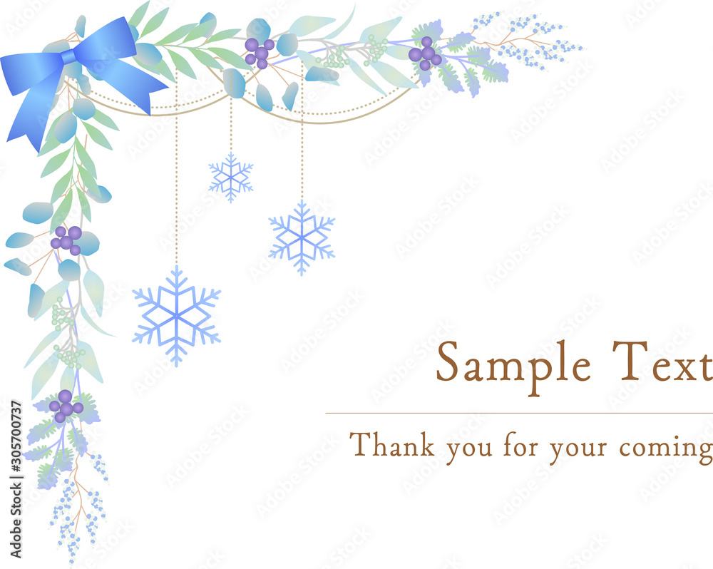 フレーム 冬 ボタニカル 植物 雪の結晶 イラスト ブルー リボン Stock Vector Adobe Stock
