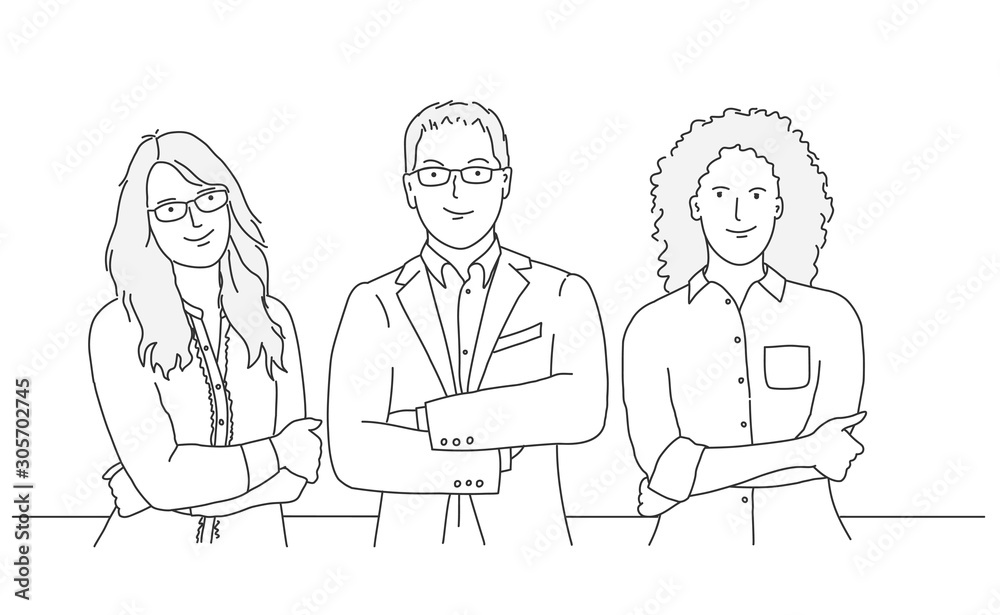 Sketch of business people. Line drawing vector illustration.
