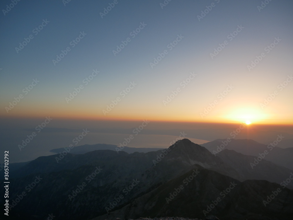 sunset in mountains viewing the messinian gulf