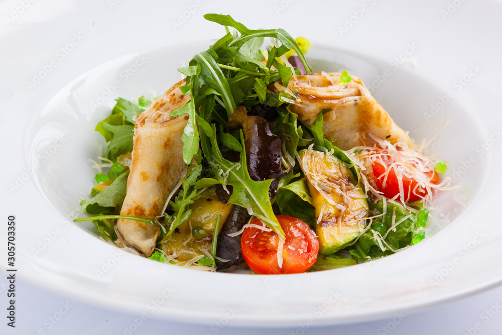 salad with stuffed pancakes and greens salad with stuffed pancakes and greens