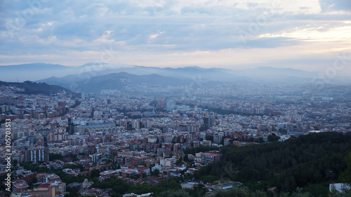 View of the stone city, dawn over Barcelona.