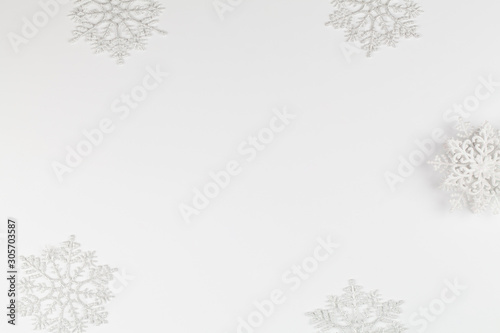 Christmas composition. snowflakes on white background. Winter concept.