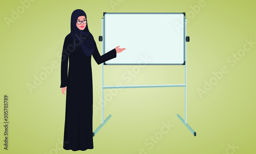 Arab business woman with white board vector illustration