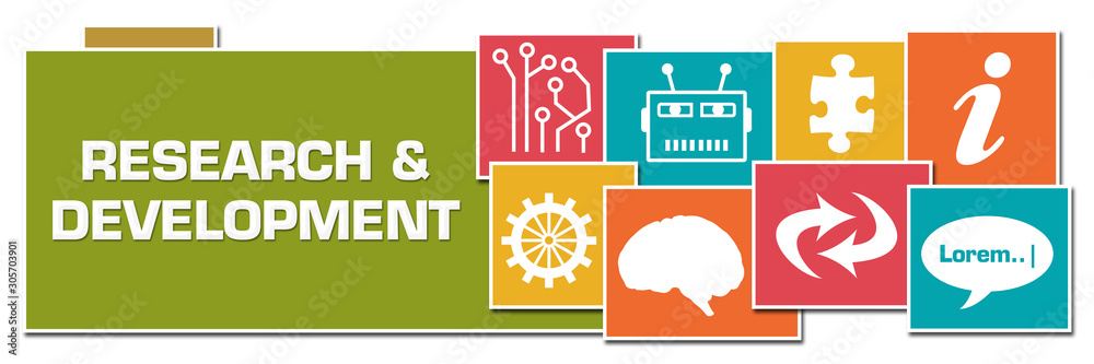 Research And Development Various Color Symbols Boxes Research And Development Various Color Symbols Boxes