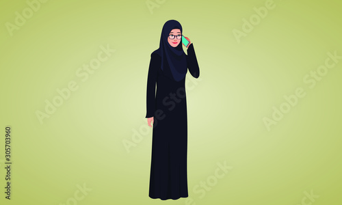 Arabic Muslim Woman talking on Phone Vector