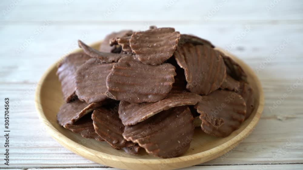 potato chips with chocolate on plate potato chips with chocolate on plate