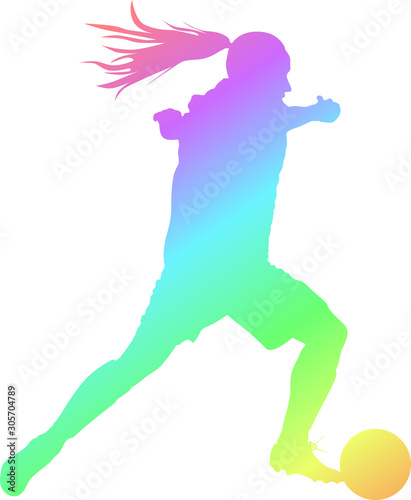 girl with a ball plays soccer. woman soccer player vector color