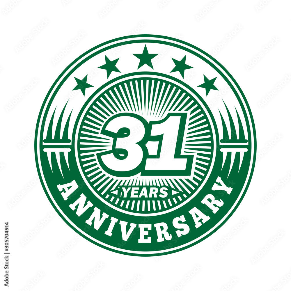 31 years logo. Thirty-one years anniversary celebration logo design. Vector and illustration.