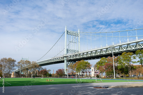 Astoria Park looking towards the Triborough Bridge in Astoria Queens New York