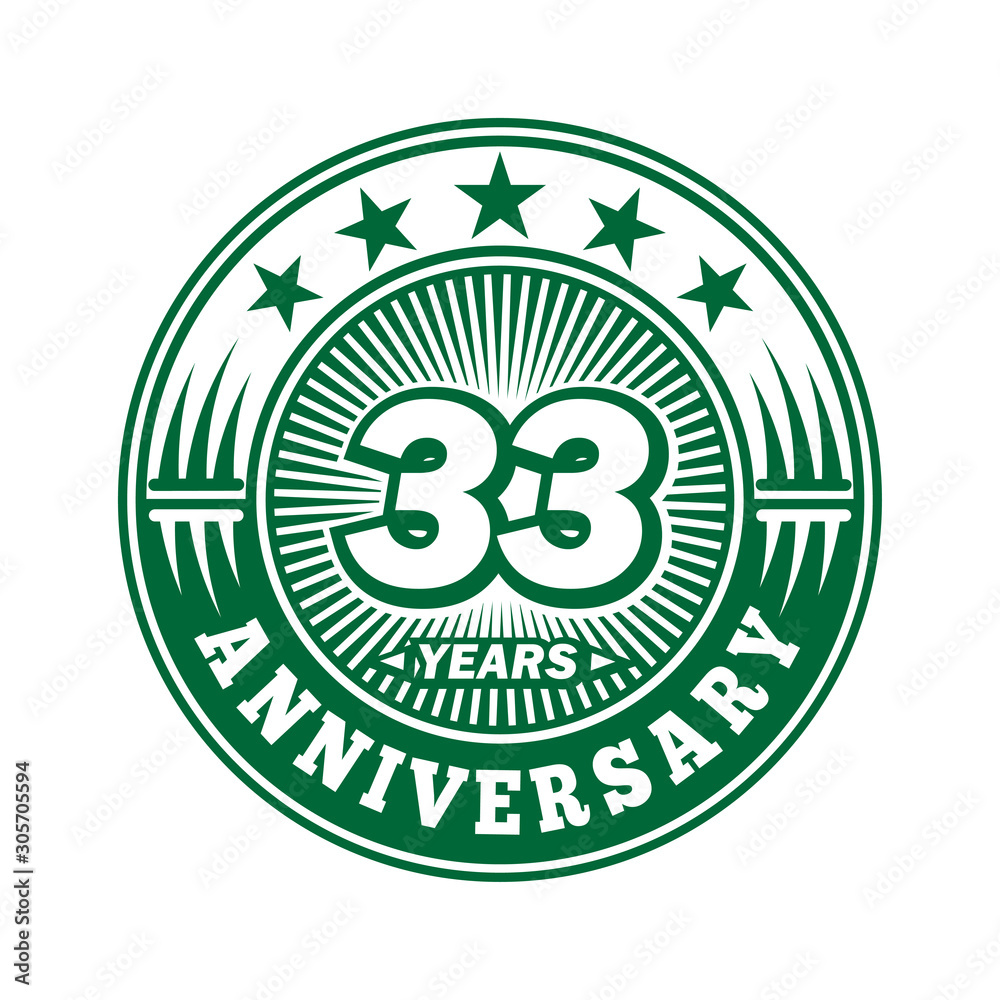 33 years logo. Thirty-three years anniversary celebration logo design. Vector and illustration. 33 years logo. Thirty-three years anniversary celebration logo design. Vector and illustration.