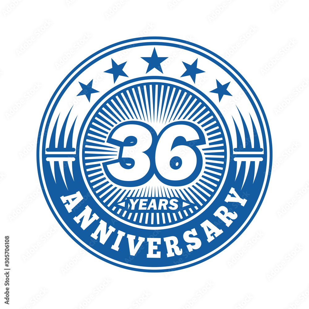 36 years logo. Thirty-six years anniversary celebration logo design. Vector and illustration.